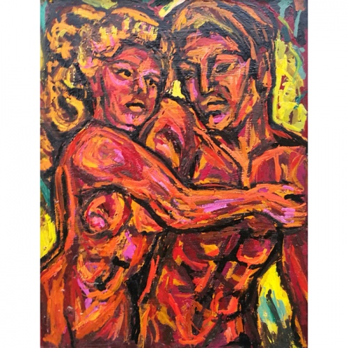 intoxicated, couple, erotic, people, oil painting, paintings, cardboard, art, odile norvilaite, bytautiene